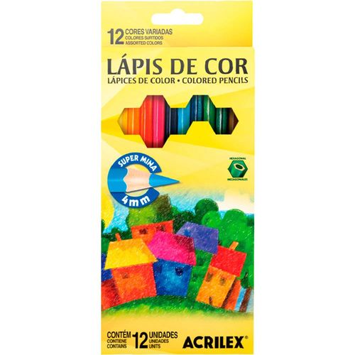 Kit - Livro Reino Animal: uma Aventura de Colorir + Lápis de Cor Acrilex Hexagonal 12 Cores