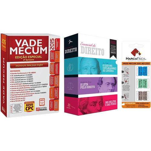 Kit Livros - Vade Mecum 2015 - Edição Especial - 2º Semestre + Box O Essencial do Direito (3 Volumes) + Etiquetas Jurídicas Vade Mecum 20x1 ao 25x1 - Marca Fácil