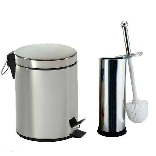 Kit Lixeira Inox Banheiro Cozinha Pedal e Balde 3 Litros + Escova Sanitária