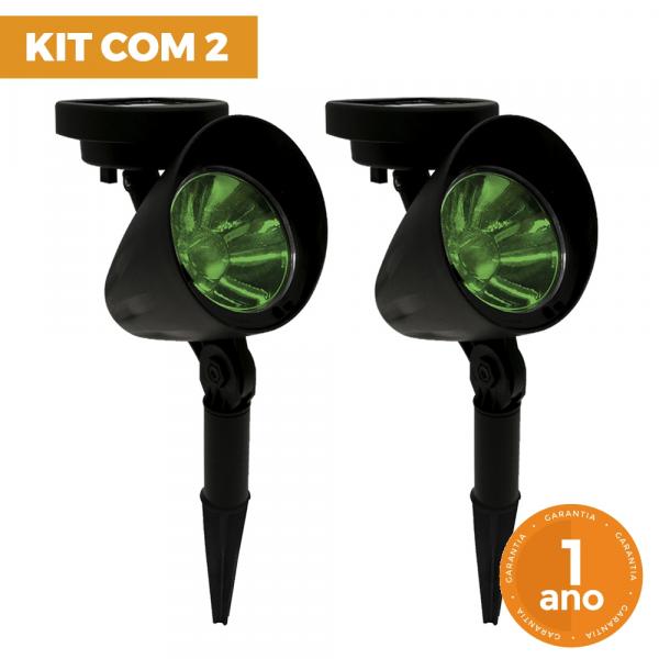 Kit 2 Luminárias Solares Refletor Spot LED ABS com Espeto para Jardim - Ecoforce - 17277 - Verde