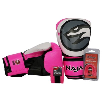 Kit Luva Boxe/Muay Thai Naja Colors + Bandagem + Protetor Bucal 12Oz