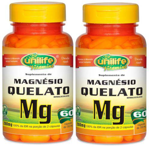 Kit 2 Magnésio Quelato Mg 120 Cápsulas Unilife