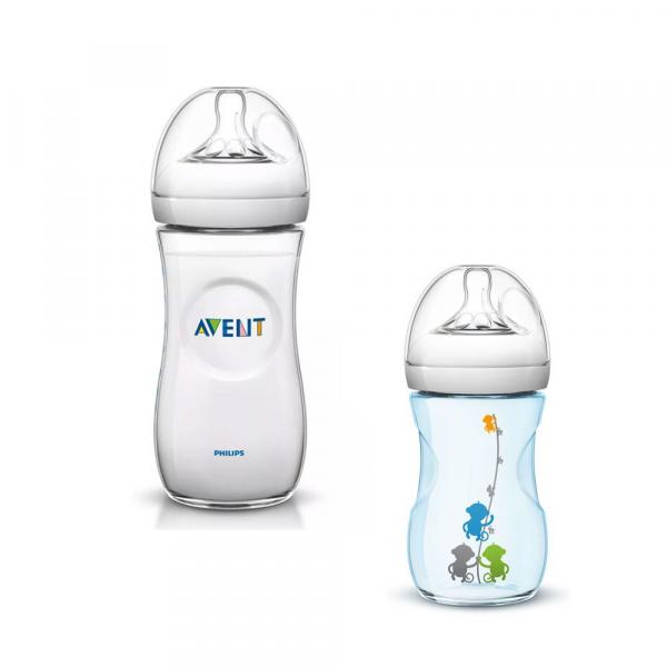 Kit Mamadeira AVENT Pétala 260ml Azul e 330ml Transparente