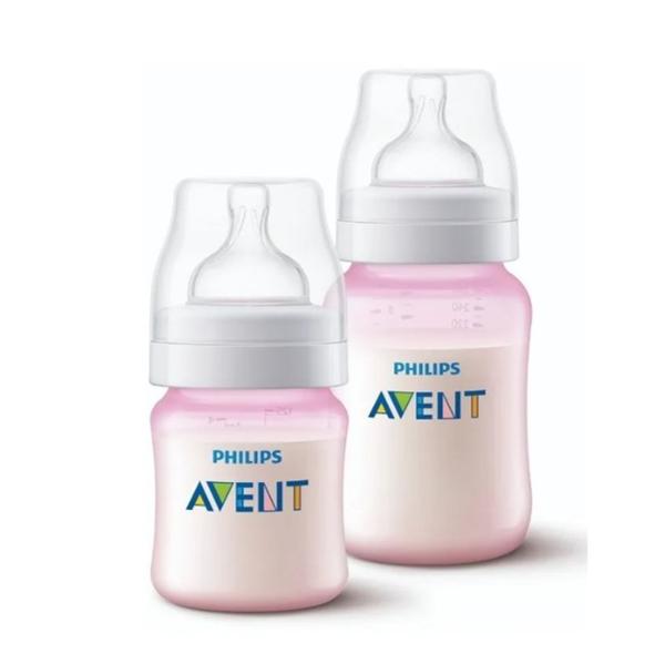 Kit 2 Mamadeiras Anticólica Clássica 125 260 Ml Avent Rosa - Philips Avent