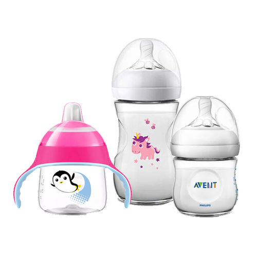 Kit 2 Mamadeiras Pétala 125 e 260ml e Copo Pinguim Menina - Philips Avent