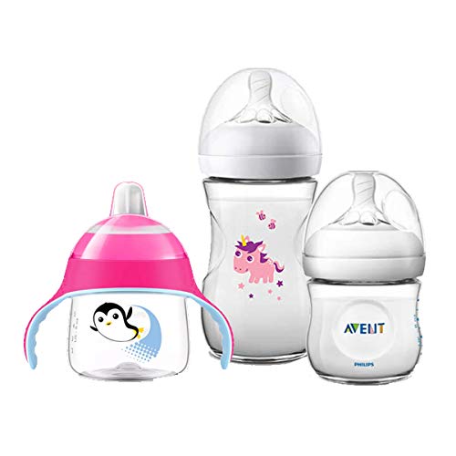 Kit 2 Mamadeiras Pétala 125 e 260ml e Copo Pinguim Menina - Philips Avent