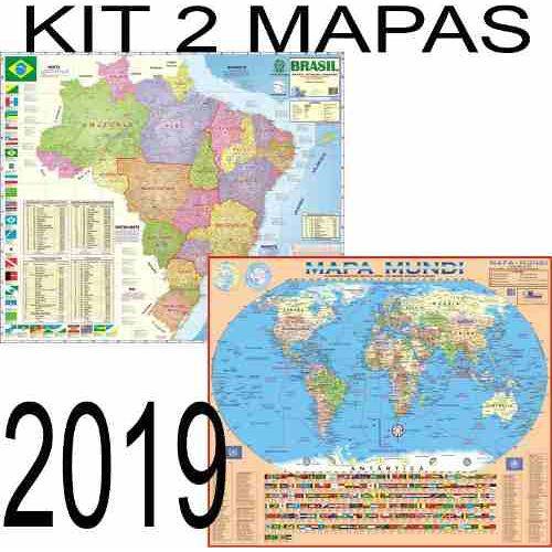 Kit 2 Mapa: Mundi + Brasil Escolar Atlas Rodoviário Estatístico