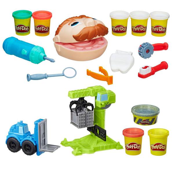 Kit Massa de Modelar - Play-Doh - Dentista e Wheels - Guindaste e Empilhadeira - Hasbro