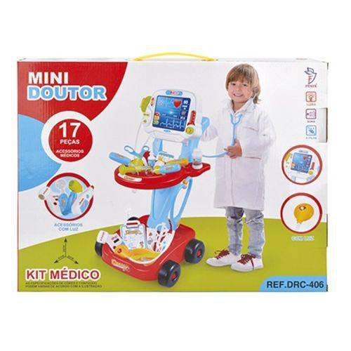 Kit Médico Mini Doutor Azul Criança Brinquedo Fenix