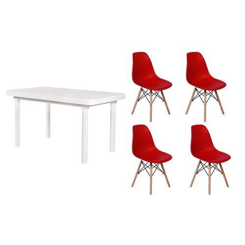 Kit Mesa de Jantar França 110x80 Branca + 04 Cadeiras Charles Eames - Vermelha