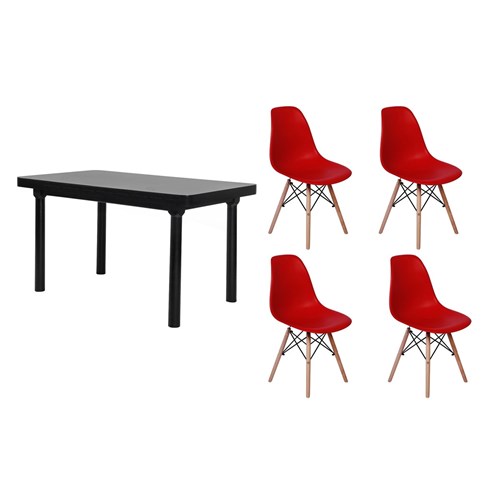 Kit Mesa de Jantar França 110X80 Preta + 04 Cadeiras Charles Eames - Vermelha