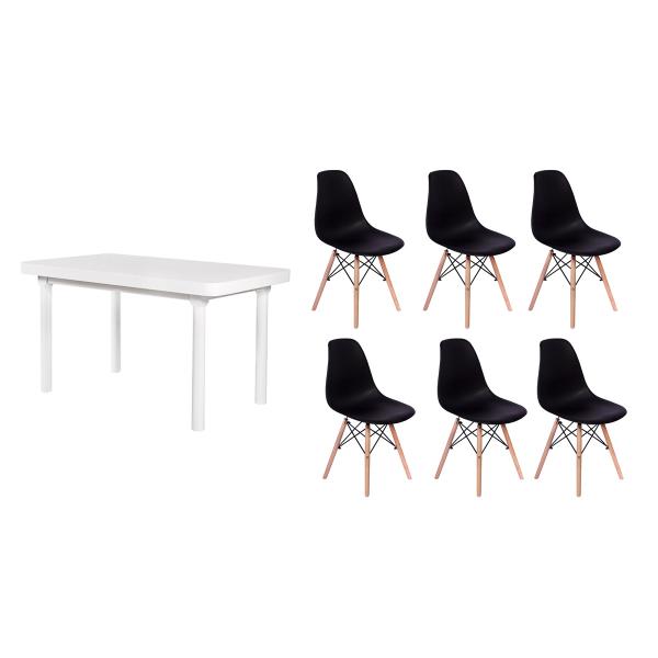 Kit Mesa de Jantar França 160x80 Branca + 06 Cadeiras Charles Eames - Preta - Magazine Decor
