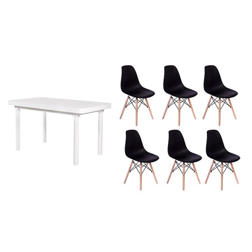 Kit Mesa de Jantar França 160X80 Branca + 06 Cadeiras Charles Eames - Preta