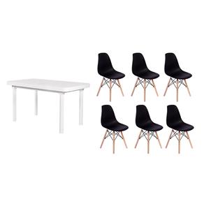 Kit Mesa de Jantar França 160x80 Branca + 06 Cadeiras Charles Eames - PRETO