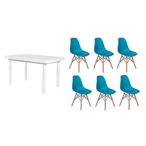 Kit Mesa de Jantar França 160x80 Branca + 06 Cadeiras Charles Eames - Turquesa