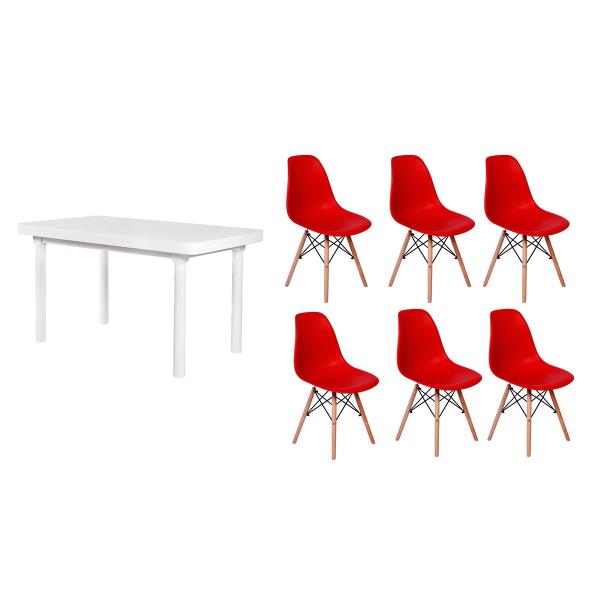Kit Mesa de Jantar França 160x80 Branca + 06 Cadeiras Charles Eames - Vermelha - Magazine Decor