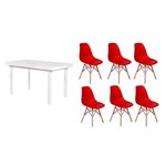 Kit Mesa de Jantar França 160x80 Branca + 06 Cadeiras Charles Eames - Vermelha