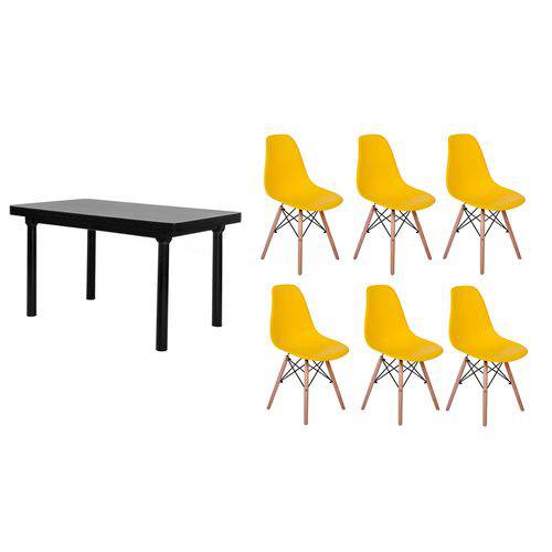 Kit Mesa de Jantar França 160x80 Preta + 06 Cadeiras Charles Eames - Amarela