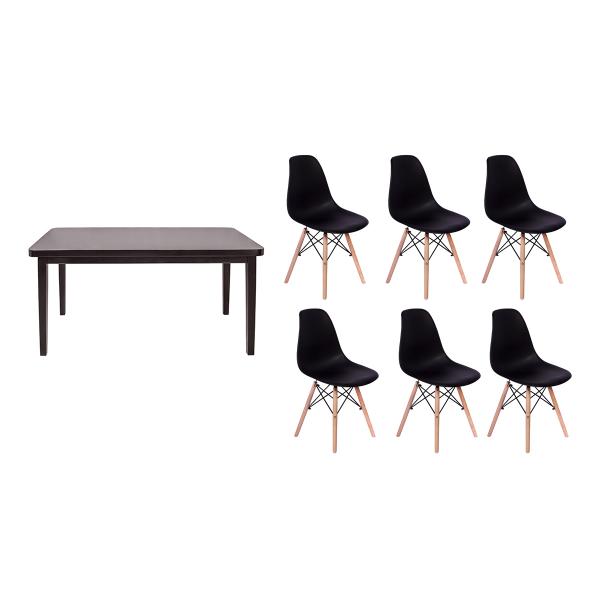 Kit Mesa de Jantar Holanda 160x80 Preta + 06 Cadeiras Charles Eames - Preta - Magazine Decor