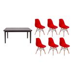 Kit Mesa de Jantar Holanda 160x80 Preta + 06 Cadeiras Charles Eames - Vermelha