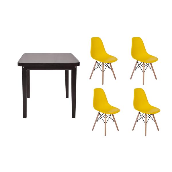 Tudo sobre 'Kit Mesa de Jantar Holanda 80x80 Preta + 04 Cadeiras Charles Eames - Amarela - Magazine Decor'