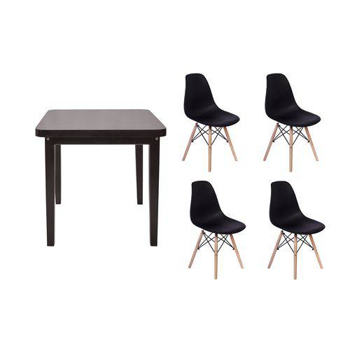 Kit Mesa de Jantar Holanda 80x80 Preta + 04 Cadeiras Charles Eames - Preta