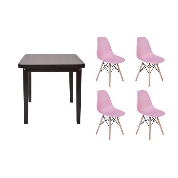 Tudo sobre 'Kit Mesa de Jantar Holanda 80x80 Preta + 04 Cadeiras Charles Eames - Rosa - Magazine Decor'