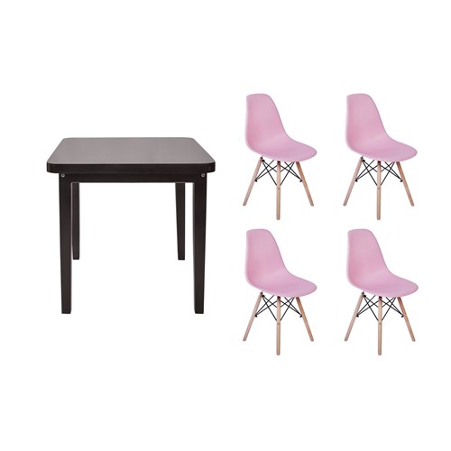 Kit Mesa de Jantar Holanda 80X80 Preta + 04 Cadeiras Charles Eames - Rosa