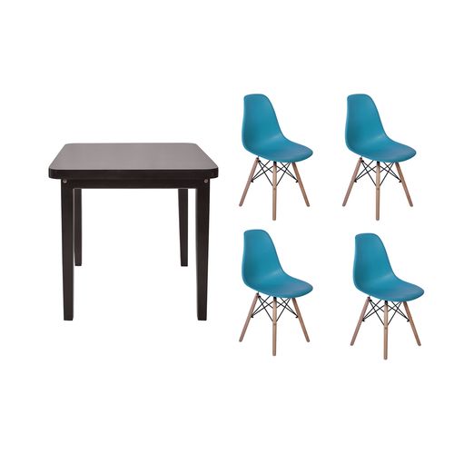 Kit Mesa de Jantar Holanda 80x80 Preta + 04 Cadeiras Charles Eames - Turquesa