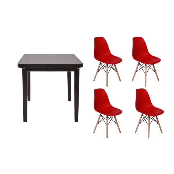 Kit Mesa de Jantar Holanda 80x80 Preta + 04 Cadeiras Charles Eames - Vermelha - Magazine Decor