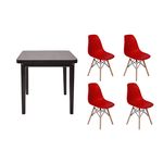 Kit Mesa de Jantar Holanda 80x80 Preta + 04 Cadeiras Charles Eames - Vermelha