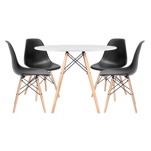 Kit - Mesa Eames 100 Cm Branco + 4 Cadeiras Eames Dsw - Preto
