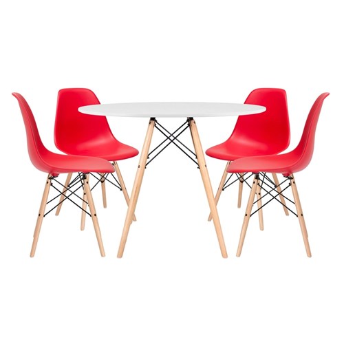 Kit - Mesa Eames 100 Cm Branco + 4 Cadeiras Eames Dsw - Vermelho