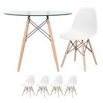 KIT - Mesa Eames 90 Cm - Tampo de Vidro + 4 Cadeiras Eames Eiffel DSW - Branco