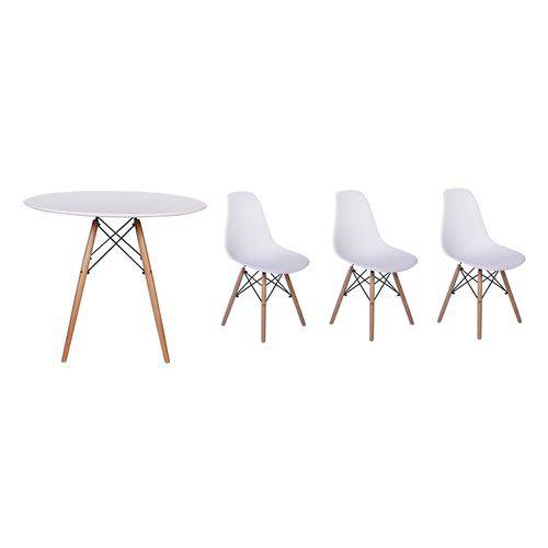 Kit Mesa Jantar Eiffel 100cm Branca + 03 Cadeiras Charles Eames - Branca