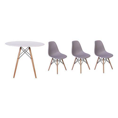 Kit Mesa Jantar Eiffel 100cm Branca + 03 Cadeiras Charles Eames - Cinza