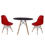 Kit Mesa Jantar Eiffel 100cm Preta + 02 Cadeiras Charles Eames - Vermelha
