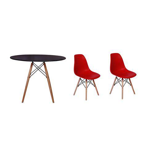 Kit Mesa Jantar Eiffel 100cm Preta + 02 Cadeiras Charles Eames - Vermelha