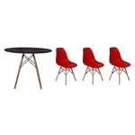 Kit Mesa Jantar Eiffel 100cm Preta + 03 Cadeiras Charles Eames - Vermelha
