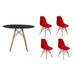 Kit Mesa Jantar Eiffel 100cm Preta + 04 Cadeiras Charles Eames - Vermelha