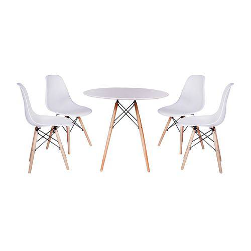 Kit Mesa Jantar Eiffel 80cm Branca + 4 Cadeiras Charles Eames - Branca
