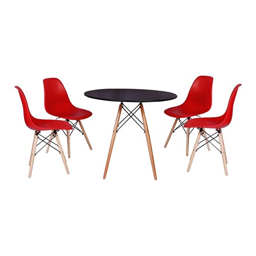Kit Mesa Jantar Eiffel 90Cm Preta + 4 Cadeiras Charles Eames - Vermelha