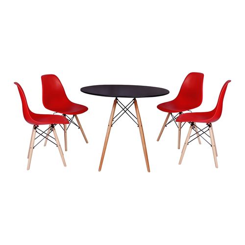 Kit Mesa Jantar Eiffel 80cm Preta + 4 Cadeiras Charles Eames - Vermelha