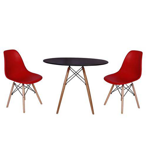 Kit Mesa Jantar Eiffel 80cm Preta + 2 Cadeiras Charles Eames - Vermelha