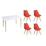 Kit Mesa Jantar Eiffel 120x80 Branca + 04 Cadeiras Leda - Vermelha