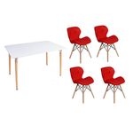 Kit Mesa Jantar Eiffel 120x80 Branca + 04 Cadeiras Slim - Vermelha