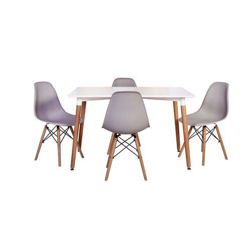Kit Mesa Jantar Eiffel 120x80cm Branca + 4 Cadeiras Charles Eames - Cinza