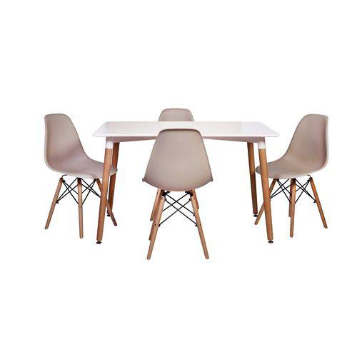 Kit Mesa Jantar Eiffel 120x80cm Branca + 4 Cadeiras Charles Eames - Nude