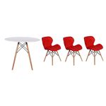 Kit Mesa Jantar Eiffel 80cm Branca + 03 Cadeiras Slim - Vermelha