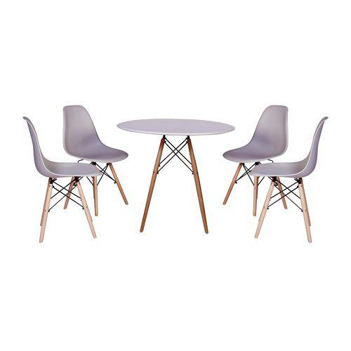 Kit Mesa Jantar Eiffel 80cm Branca + 4 Cadeiras Charles Eames - Cinza